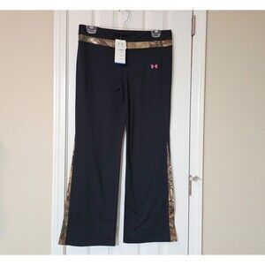 Under Armour Women's Large UA ColdGear Black With Pink Camo Trimmed Pants NEW
